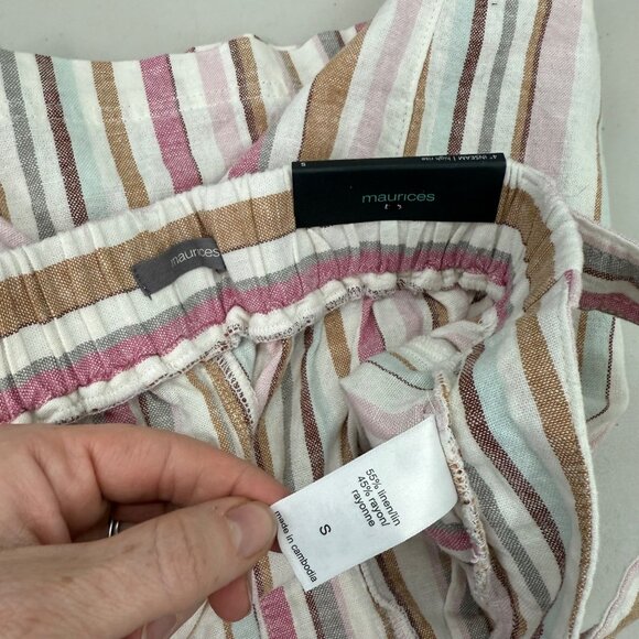 Maurices Colorful Stripe Linen Blend Belted Shorts Womens size Small NEW - Picture 3 of 9